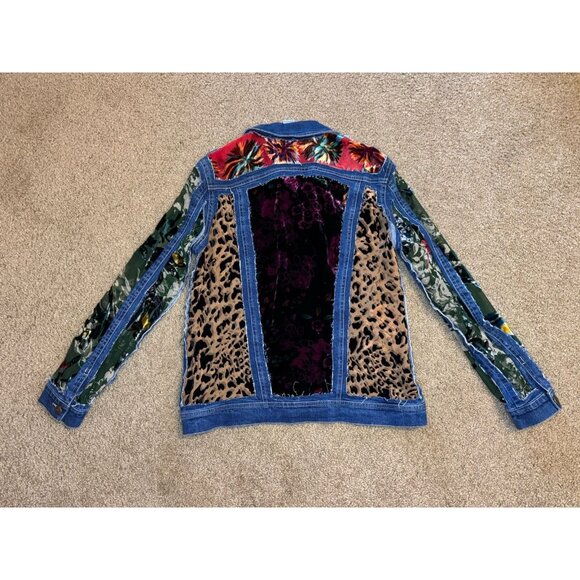 JOHN MARK Velvet Burnout Cut Out Patchwork Sheer Denim Jacket Boho Goth Fairy S - Picture 2 of 11